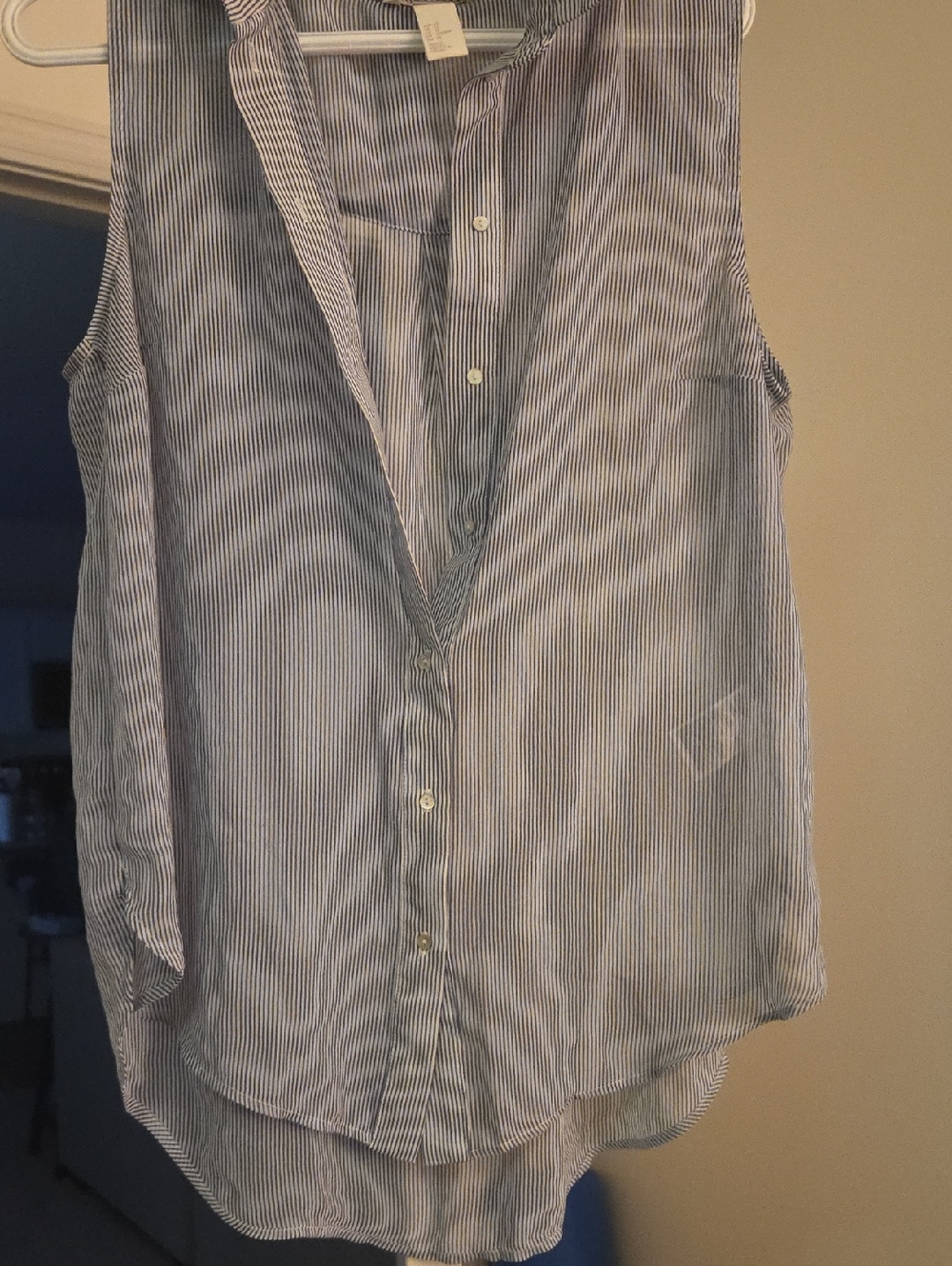 H&M Blue and White Striped Sleeveless Button-Front Top